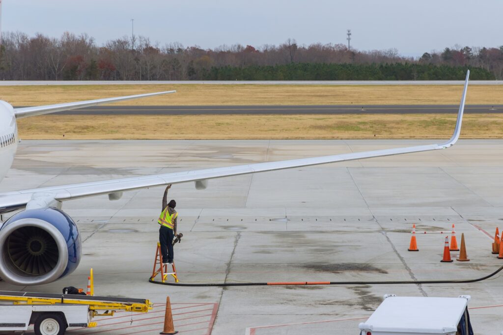 Refueling of airplane at airport Preparations before flight